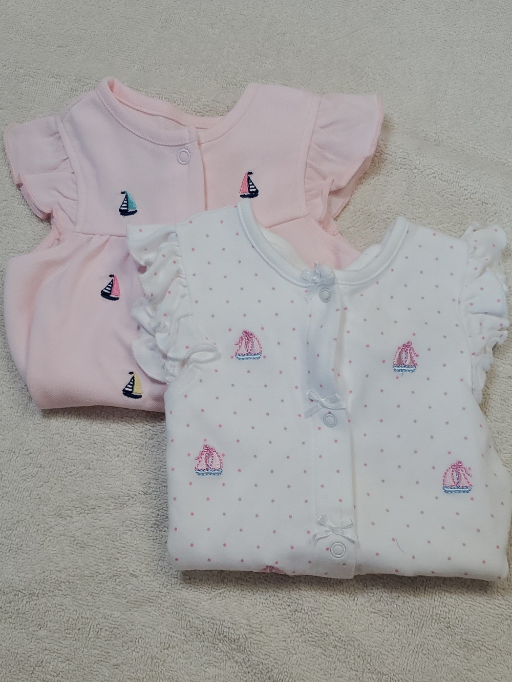 Little Me Pink & White Infant Sailboat Romper Set. 9 Months